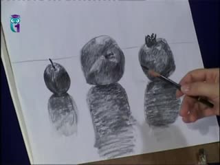 9. natalya druzhinkina. drawing lessons. pencil drawing lessons. draw fruits: apple, orange, pomegranate.